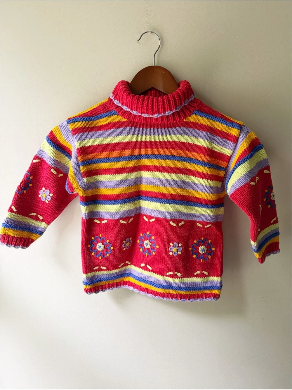 Vintage Hannah Anderson Roll Neck Rolled Neck Sweater Striped Floral Size 110 5